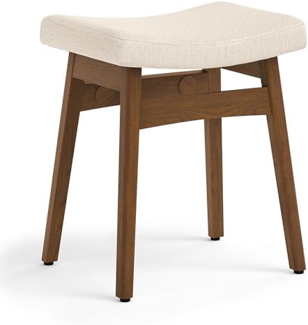 LUE BONA Vanity Saddle Stool with Wood Legs, Modern Vanity Chair for Makeup