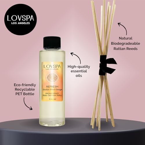 Refresh Sicilian Blood Orange Diffuser Oil - Luxury Essential Oils for Diffuser Refill & Air Freshener Room Spray - Natural Home Fragrance, Scented Oil for Diffusers, USA Made, 4oz