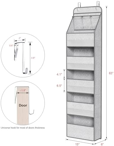 Univivi Over Door Hanging Organizer for Baby Nursery, Grey Pattern, 6-Shelf