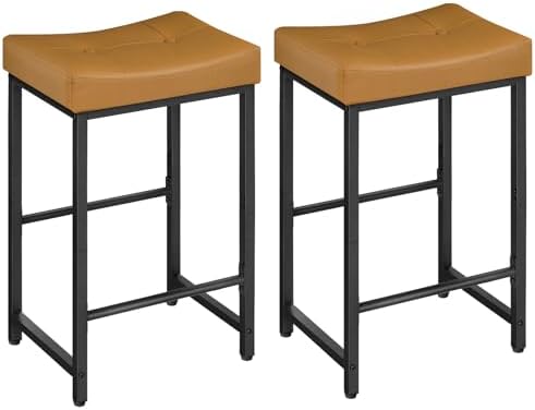HOOBRO Bar Stools,25.4" Saddle Stools with PU Upholstery, Counter Height Stools with Footrest, Kitchen Breakfast Chairs, for Dining Room, Cafe, Bar, Brown and Black CB23BY01