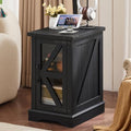 Joaxswe Narrow Night Stand with Charger Station, Glass Barn Door