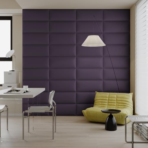 Purple Faux Leather Headboard for Queen Bed - 9-Panel Peel & Stick Wall-Mount or Freestanding Design, 24x12-Inch Upholstered Panels