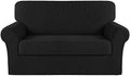 Turquoize Stretch Sofa Slipcover 2 Pieces Sofa Cover Couch Cover for 2 Cushion Couch Washable Furniture Protector Covers with Elastic Bottom Feature Thick Jacquard Fabric (Loveseat, Black)