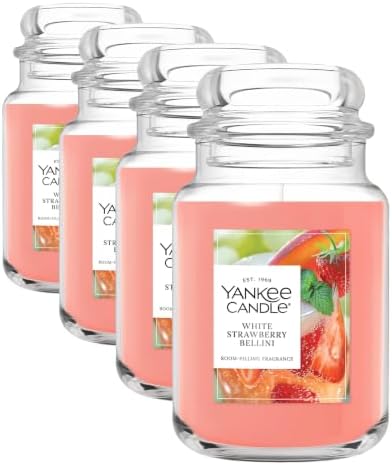 Yankee Candle White Strawberry Bellini Scented Candle, 22oz, Large Jar (Pack of 4)