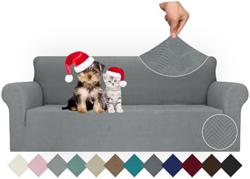 JIVINER Stretch Sofa Covers 1 Piece Couch Covers for 3 Cushion Couch Sofa Cover, Universal Living Room Slipcovers Furniture Protector with Elastic Bottom for Kids, Pets (Large, Light Gray Rhomb)