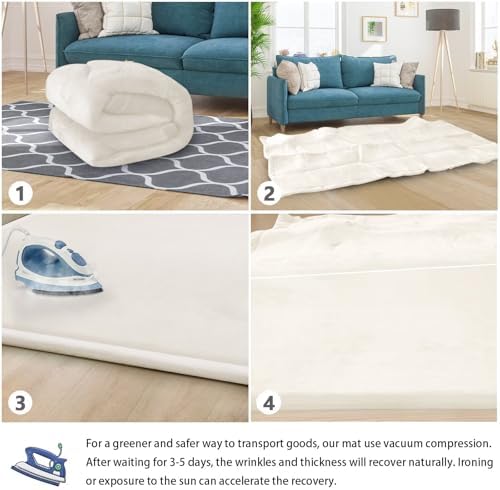 Baby Play Mat for Floor Nursery Rug Muscle Mat Area Rug Playroom Rug 79"x110" Playpen Mat Elastic Foam 1.3" Thick Crawling Mat for Babies,Toddlers, Infants, Kids,Cream