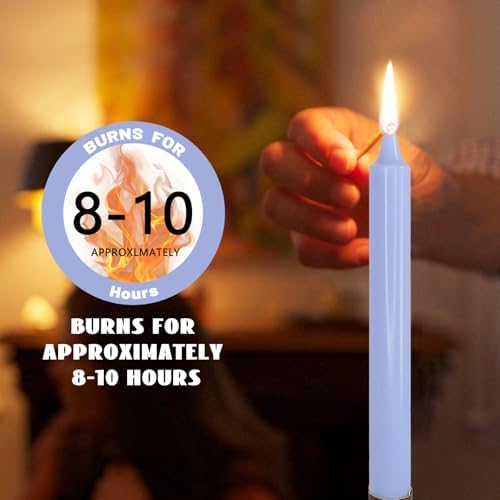 NJAO HOO Blue Candlesticks 10 Inch Handmade Dripless Taper Candles Unscented Colored Candle Set for Home Decor Spring, Pack of 4 - Up to 9-11 Hours Burn