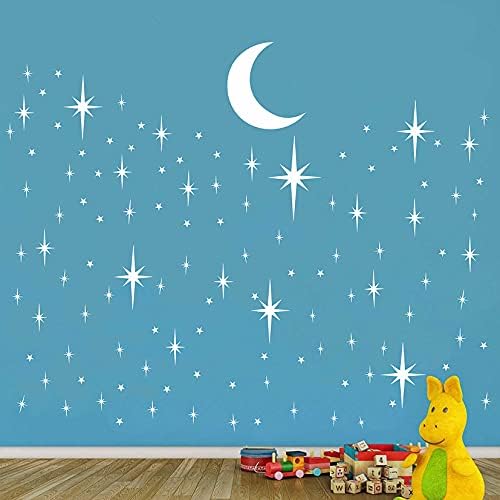 Retro Starburst Wall Decals Stars Wall Sticker Star Moon Vinyl Decal White
