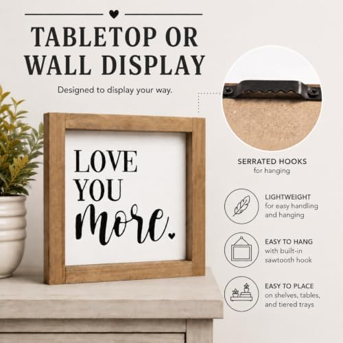 Love You More Sign, Wooden Farmhouse Shelf Decor for Home Bedroom