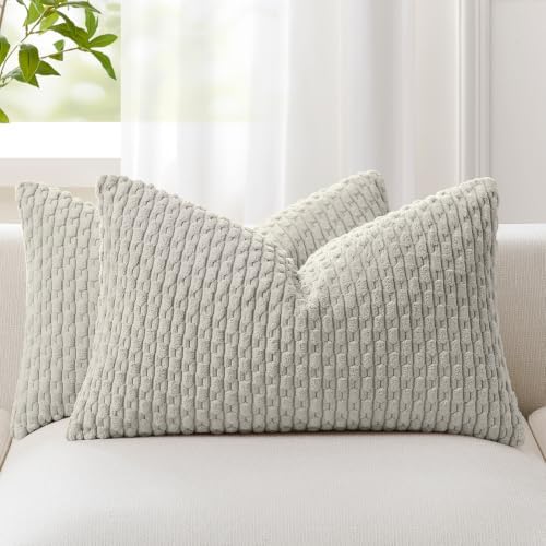 Kevin Textile Soft Corduroy 12"x20" Lumbar Pillow Covers 2 Pack, Light Grey