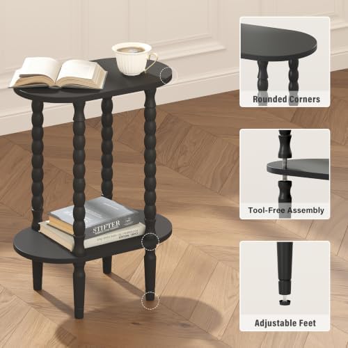 TUTOTAK Narrow Side Table with Solid Wood Legs, Small Oval End Table