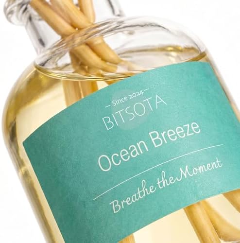 Natural Reed Diffuser Set, Ocean Breeze 3.52 oz (100ml) Scented Diffuser with Sticks Home Fragrance Reed Diffuser for Bathroom Shelf Decor, Ideal Gift for Woman