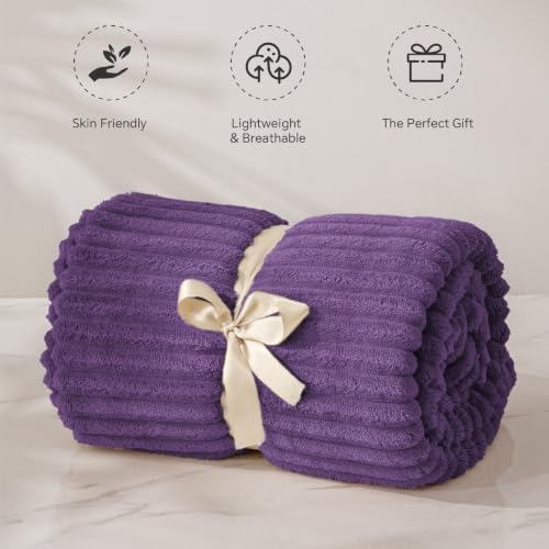 BEDELITE Ribbed Jacquard Purple Fleece Throw Blanket for Couch, 50x60 Inch