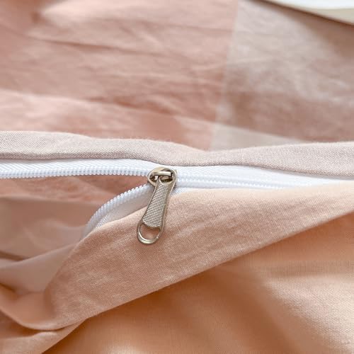 AOJIM Pink Buffalo Plaid Duvet Cover Set King Size 100% Washed Cotton Zipper Bedding Set 3 Piece, Soft Checkered Comforter Cover and 2 Pillowcases Vintage Farmhouse Girls Women Bedding Duvet Cover