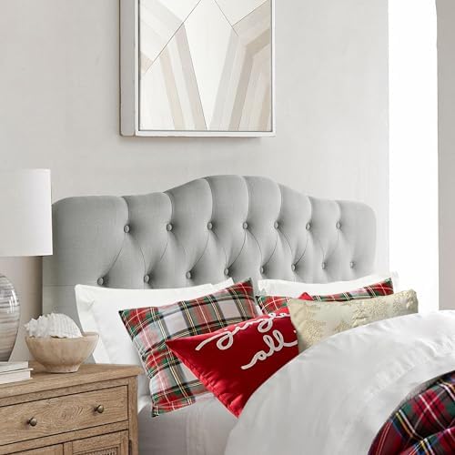 Rosevera Givanna Adjustable Height Headboard with Linen Upholstery and Button Tufting for Bedroom, King, Light Gray
