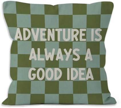 Adventure Nursery Throw Pillow Cover 18x18, Green Checkered Boy Nursery Decorative Pillow Covers for Kids Toddler Little Boys Room Bedroom Playroom, Playroom Accent Pillows Cover Pillowcases