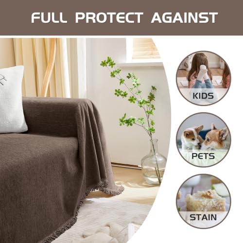 MEETSKY Couch Cover for Dogs, Sofa Covers for Pets Washable, Chenille Sofa Covers for 2 Cushion Couch Sofa with Tassels, Love Seat Couch Covers for Sofa, 71" x 118", Dark Chocolate