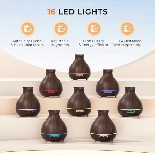 Aromatherapy Essential Oil Diffuser, 550ml Ultrasonic Fragrant Oil Large Room Humidifier, Diffusers for Home with Timer and Waterless Auto-Off, 7 Color LED Lights,Cool Mist Humidifiers