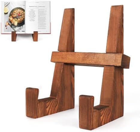 DEBETOOL 8.8" Wooden Cookbook Stand for Kitchen Counter, Rustic Brown