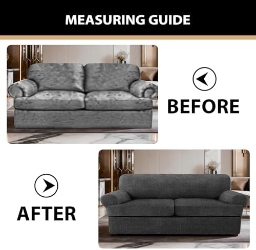 Sofa Covers 3 Piece T Cushion Sofa Slipcovers, Stretch Couch Cover with 2 Individual T Cushion Covers, Machine Washable Furniture Protector for Living Room(Dark Gray, 2 Cushions)