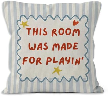 Kids Playroom Throw Pillow Cover 18x18, This Room was Made for Playin' Decorative Pillow Covers for Kids Toddler Boy Girl Nursery Room Bedroom Playroom, Nursery Accent Pillows Cover Pillowcases