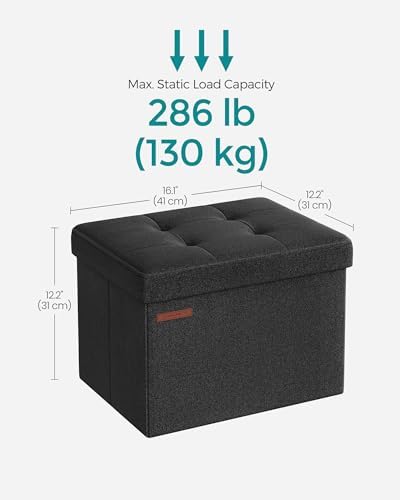 SONGMICS Small Folding Storage Ottoman, 15.7 x 12.2 x 12.2 Inches