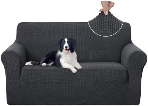 U-NICE HOME Loveseat Cover Stretch Couch Cover Sofa Slipcover, Dark Grey