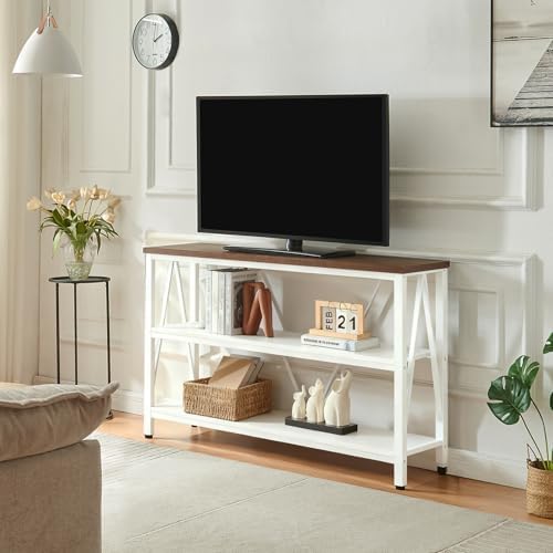 Entryway Console Table, 3 Tier Entry Table with Open Shelves, White, 47 IN