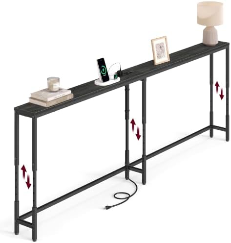 VASAGLE 78.7"Console Table, 25.2-35.2"Height Adjustable, with Power Outlet