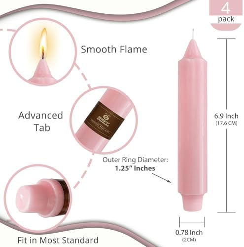 NJAO HOO Pink Short Taper Candle 7 Inch Candlesticks Unscented Dripless Tapered Candle Set for Home Decor Wedding Party Dinner Candles, 4 Pack