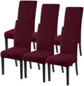 SearchI Dining Room Chair Covers Set of 6, Stretch Jacquard Parsons Chair Slipcovers Super Fit Removable Washable Kitchen Chair Protector Cover for Dining Room, Hotel, Ceremony (Wine Red)