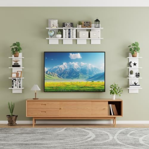 Qupui 8 Tier Wall Shelf Unit, 63 Inch Floating Storage, 12 Inch Wide, White