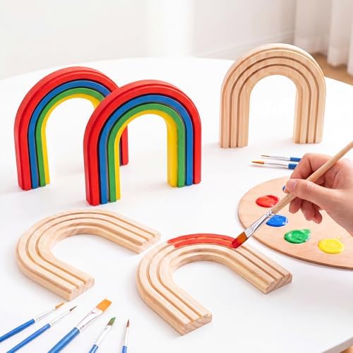 Jetec 5 Pack 6.3 Inch Unfinished Wood Rainbow for Crafts Paintable Cutouts