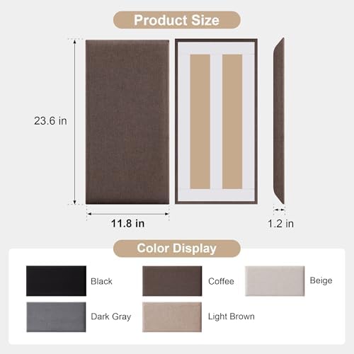 Fromann Upholstered Wall Mounted Headboard for Queen/TXL/King Size Beds, Peel and Stick Headboard 23.6" x 11.8"/PC, Interior Wall Panels for Bedroom Study, Headboards Only (6, Coffee)