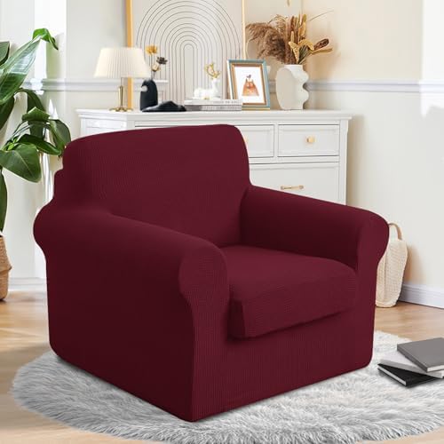 2 Pieces Stretch Chair Cover For Sofa Slipcover, 1 Seat, Burgundy