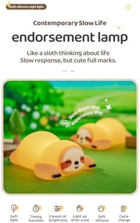 Cute Sloth Night Light, Animal Lamp, Food Grade Silicone, Rechargeable, 3 Level Dimmable, Squishy Nursery Nightlight for Desk Decor, Funny Gifts Stuff for Boys Girls Baby, White Elephant Gifts