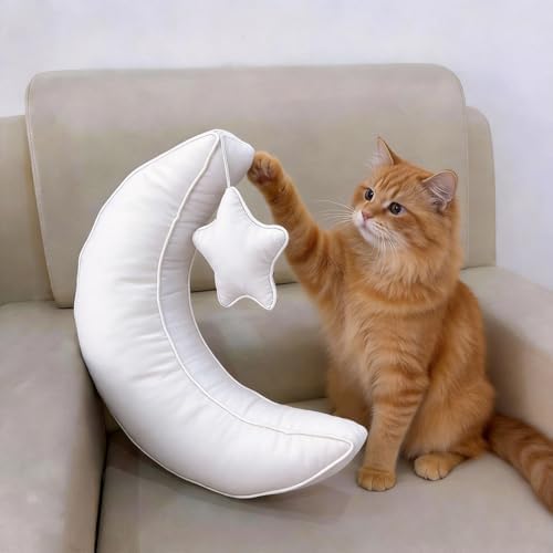 Moon Pillow Decorative Throw Pillows with Soft Faux Velvet for Couch Cute Cushion for Bedroom Office White