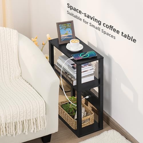 YUFAM 3-Tier Narrow Bedside Table Set 2 for Small Spaces, Skinny Nightstand
