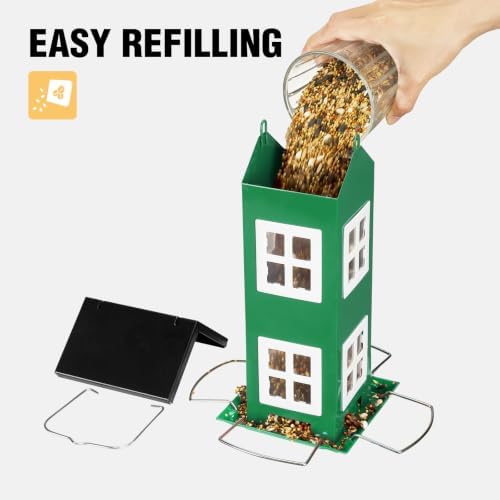 Veehoo Metal Bird House Feeder for Outdoors Hanging with 4-Port