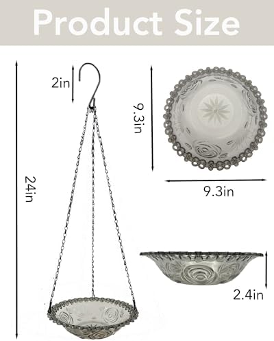 2 Pack Hanging Bird Baths and Feeders for Outdoors, Plastic Bird Bath Bowl & Hanging Feeder for Garden Yard Decor,Mist Grey