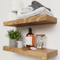Natural Wood Floating Shelves for Wall 20 Inch Oak, Wooden Bathroom Shelf