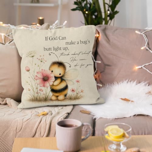 Inspirational Christian Bee Floral Botanical Throw Pillow Cover 18x18