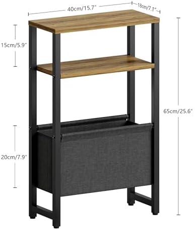 Narrow Side Table, Slim End Table with Magazine Rack, Skinny Bedside Table for Small Spaces, 3 Tier Sofa Couch Table Nightstand for Living Room, Bedroom, Walnut Brown LET503BR