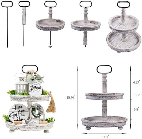 Houmury Set of 17 Farmhouse Tiered Tray with 1 Lantern Artificial Plant& Cutting Board Sign for Rustic Home Sweet Home Kitchen Decor Tier Tray Decor Set