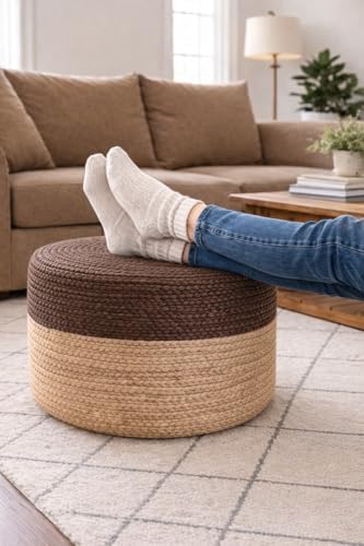 Pouf Ottoman 100% Jute Pouffe Natural Brown (18"x18"x12")