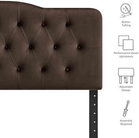 Modway Annabel Performance Velvet Adjustable Full Headboard in Chocolate Brown - Stain-Resistant Padded Headboard Only with Diamond Button Tufting and 7 Height-Adjustable Positions