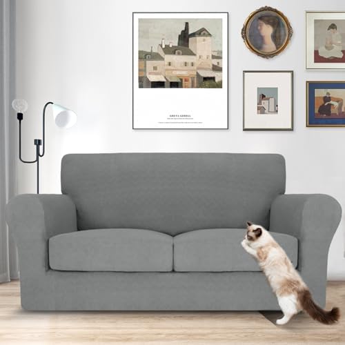 MAXIJIN 3 Piece Couch Covers for 2 Cushion Couch loveseat Cover, Stretch Love Seat Sofa Slipcovers for Dogs Pet, Thick Furniture Protector with 2 Seat Cushion (55"-69", Light Gray)