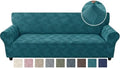 JIVINER 1 Piece Couch Cover for 3 Cushion Couch, Stretch Extra Large Sofa Covers with Elastic Bottom, Washable Oversized Sofa Slipcovers Feature Geometrical Jacquard Fabric (XL Sofa, Peacock Blue)