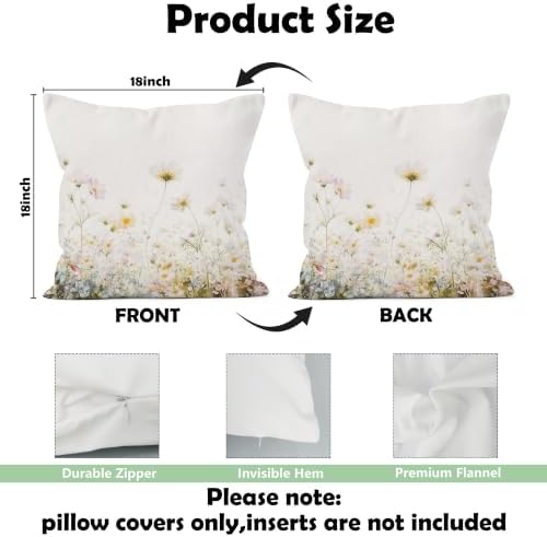 Farmhouse Rustic Daisy Floral Pillow Cover 18x18,Cottagecore Botanical Wildflower Field Decorative Lumbar Pillow Cover for Couch Bed Home Living Room Bedroom