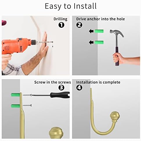 Hion Curtain Holdbacks Gold 6pcs, Curtain Tiebacks Wall Mounted Hooks